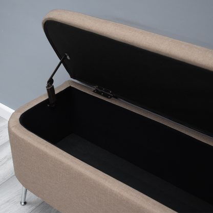 Ella Ottoman Storage Box Brown Flat linen Bench - Image 3