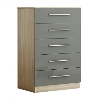 QFF Grey Gloss on Oak 5 Drawer Chest