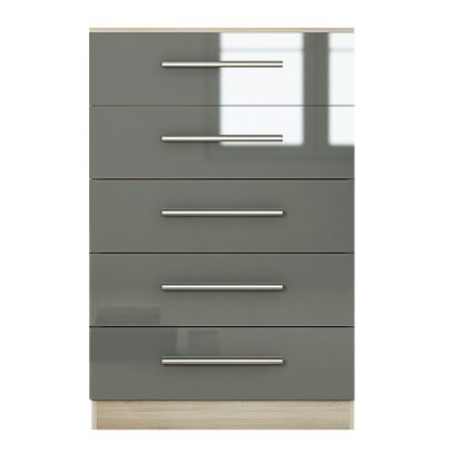 QFF Grey Gloss on Oak 5 Drawer Chest - Image 2