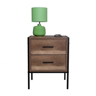 Industrial Reclaimed Wood Effect 2 Drawer Bedside Cabinet - Black