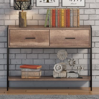 Urban Industrial 2 Drawer Console Table Reclaimed Wood Effect
