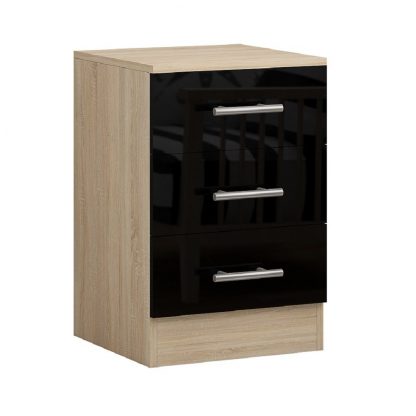 QFF Black Gloss on Oak 3 Drawer Bedside - Image 3