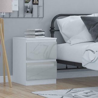 Stora Modern 2 Drawer Bedside Cabinet Gloss Grey & Matt White