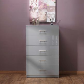 Helston Modern & Tall 5 Drawer Chest - Grey Gloss