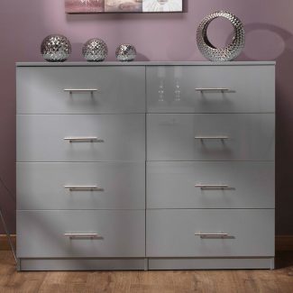 Helston Modern 8 Drawer Chest - Gloss Grey