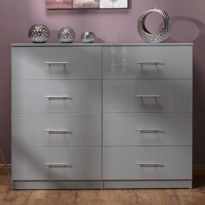 Helston Modern 8 Drawer Chest - Gloss Grey