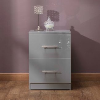 Helston Modern Bedside Cabinet - Grey Gloss