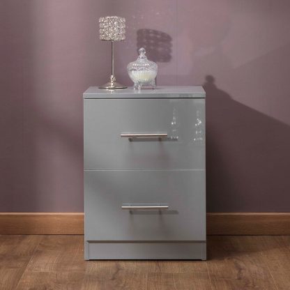 Helston Modern Bedside Cabinet - Grey Gloss