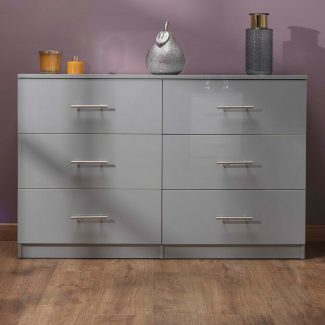 Helston Modern 6 Drawer Chest - Grey Gloss