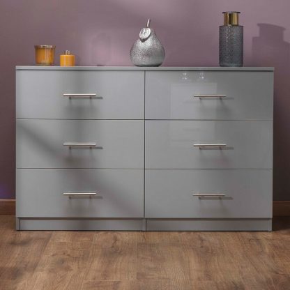 Helston Modern 6 Drawer Chest - Grey Gloss