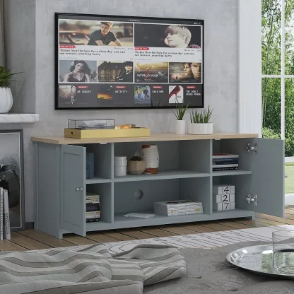 Traditional Large Grey TV Unit With Storage Cabinet Fits 60inch TV - Image 2