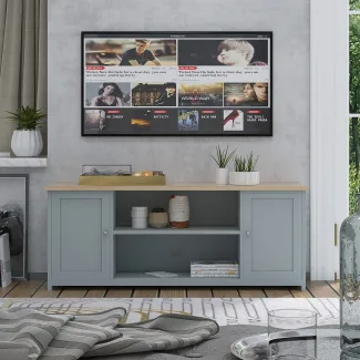 Traditional Large Grey TV Unit With Storage Cabinet Fits 60inch TV