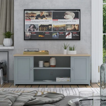 Traditional Large Grey TV Unit With Storage Cabinet Fits 60inch TV
