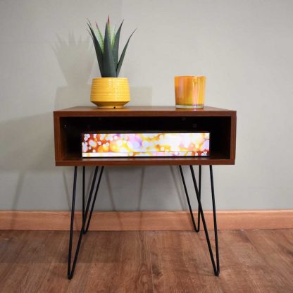 Industrial Oak Effect Lamp Table on Metal Hairpin Legs - Image 2