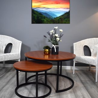Industrial Style Walnut Round Set Of 2 Coffee Tables