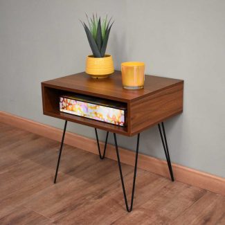 Industrial Oak Effect Lamp Table on Metal Hairpin Legs
