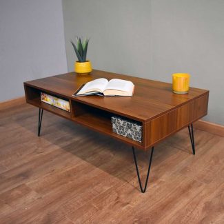 Industrial Design Coffee Table With Lift Up Top & Black Metal Hairpin Legs