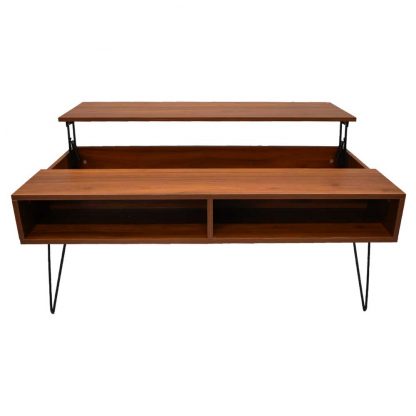 Industrial Design Coffee Table With Lift Up Top & Black Metal Hairpin Legs - Image 4