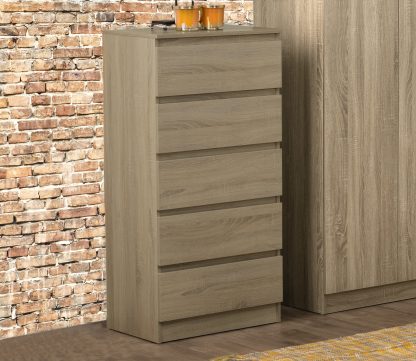 Stora Modern & Tall 5 Drawer Chest of Drawers - Rustic Oak