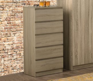 Stora Modern & Tall 5 Drawer Chest of Drawers - Rustic Oak