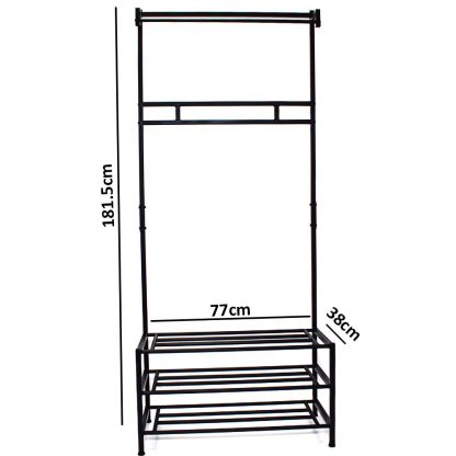Industrial Urban Design Black Hallway Storage Rack With Hanging Rail - Image 4