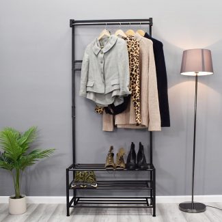 Industrial Urban Design Black Hallway Storage Rack With Hanging Rail