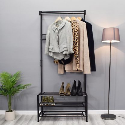 Industrial Urban Design Black Hallway Storage Rack With Hanging Rail