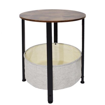 Industrial Design Side Table With Cream Fabric Storage Base - Image 2