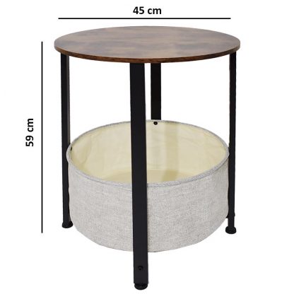 Industrial Design Side Table With Cream Fabric Storage Base - Image 4