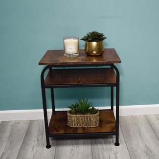 Industrial Urban Design 3 Tier Side or End Table. Black Metal Frame.