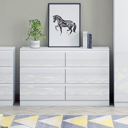 Carlton Modern 6 Drawer Chest - White Gloss Drawer Fronts - Image 4