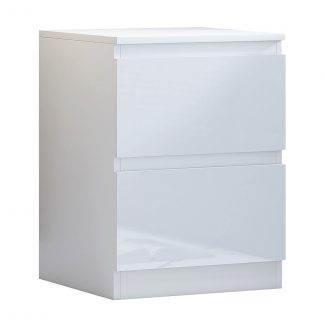 Carlton Modern Bedside Cabinet - White Gloss Drawer Fronts