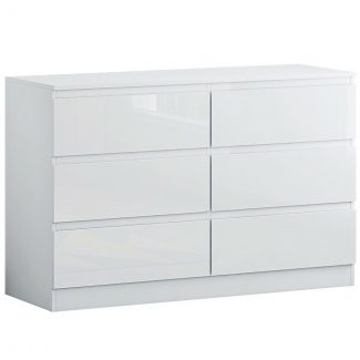 Carlton Modern 6 Drawer Chest - White Gloss Drawer Fronts