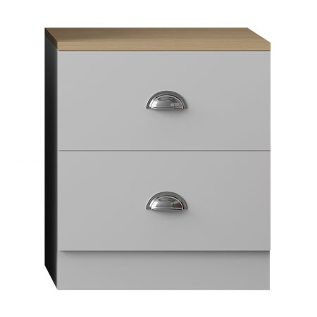 Esher 2 Drawer Bedside Table Matt White With Oak Top - Image 3