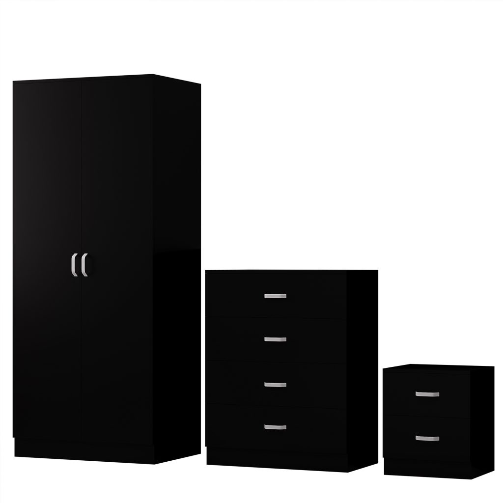 Tunis 3 Piece Bedroom Furniture Set Matt Black iQGB UK