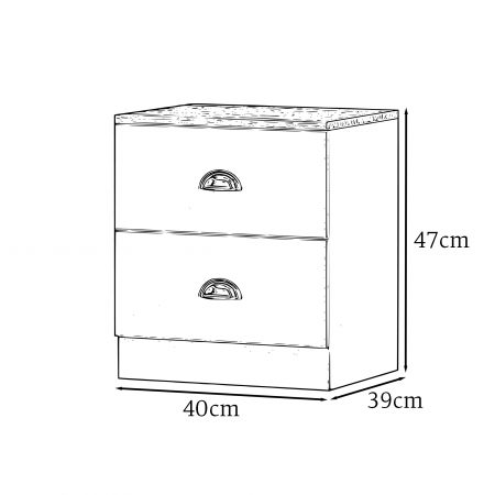 Esher 2 Drawer Bedside Table Matt White With Oak Top - Image 5