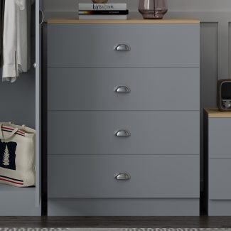 Esher 4 Drawer Chest Of Drawers Matt Grey With Oak Top