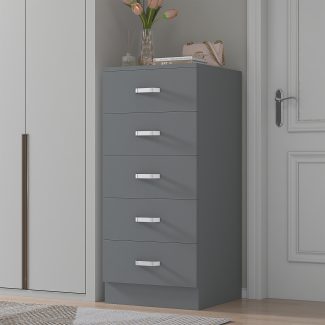 Tunis 5 Drawer Tall Chest Of Drawers - Matt Grey